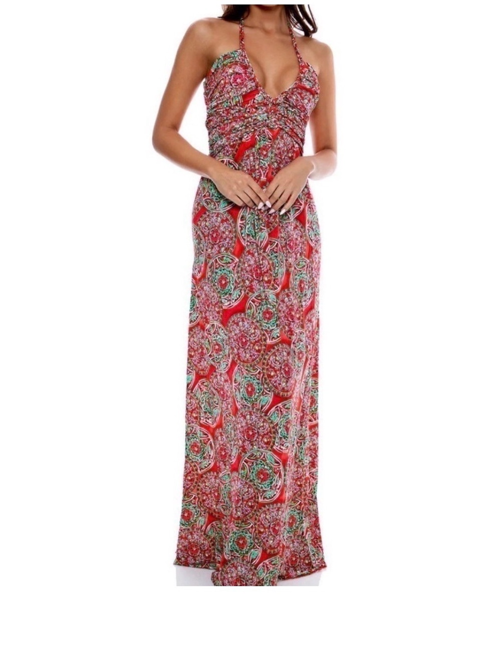 NWOT Luli Fama long Maxi dress Multi colored & gorgeous! Size Large
